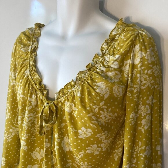 Free People SZ S NWT yellow & white floral peasant style bodysuit bell sleeve - Picture 2 of 10